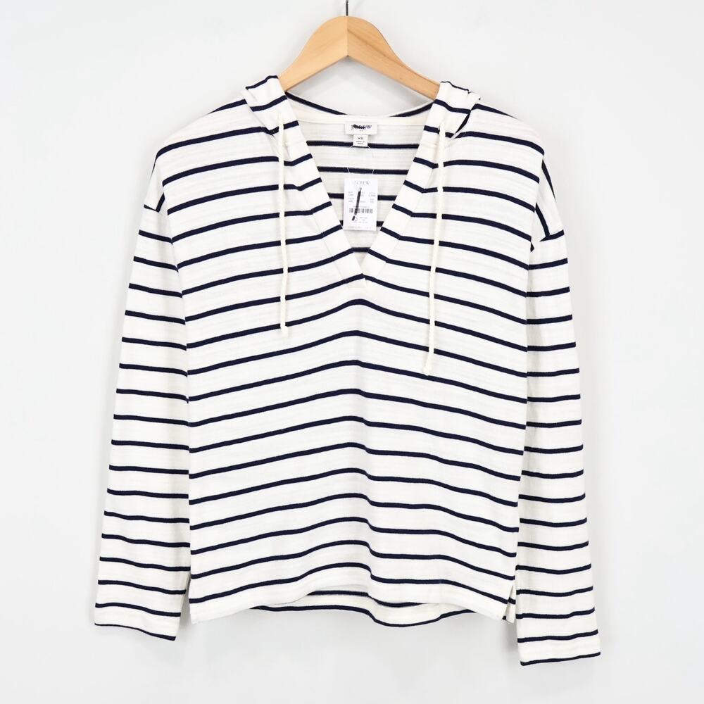 J.Crew Factory Striped V Neck Hoodie Navy White Size XS NWT
